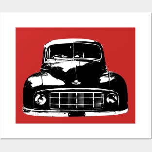 Morris Minor MM 1950s British classic car monoblock black and white Posters and Art